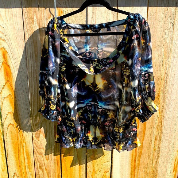 Ted baker blouse top draped neck mirrored canaries sz 3 - Picture 3 of 11